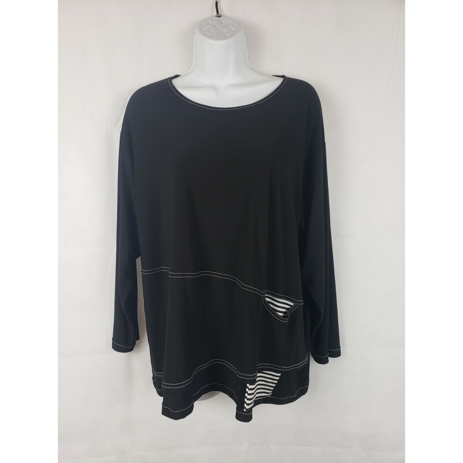Nwt Sophia Nyc Made In Usa Xl Stretch Diagonal Seam Top Black Stripes Lagenlook